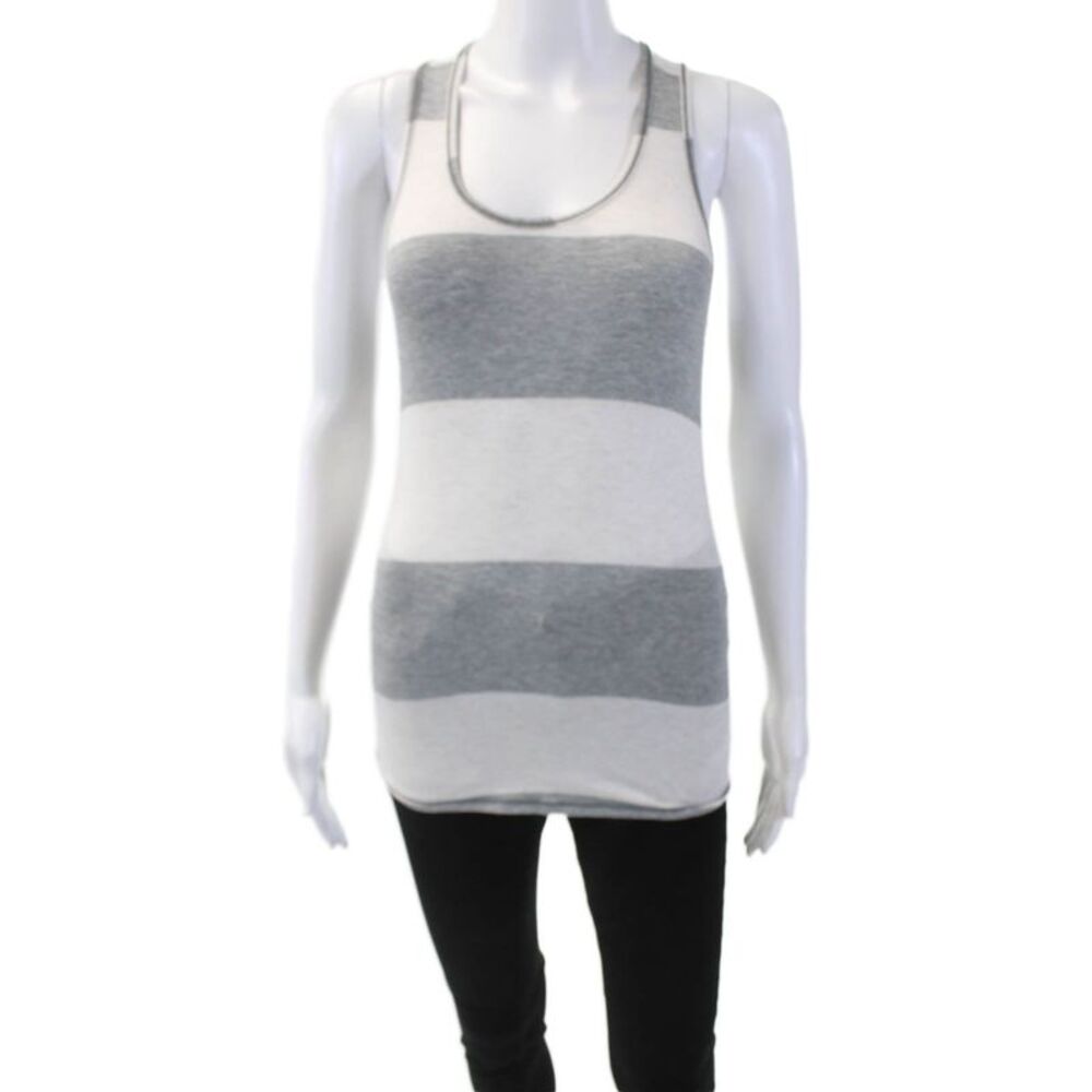 Lululemon Womens Striped Print Sheer Scoop Neck Racerback Tank Top Gray Size 2